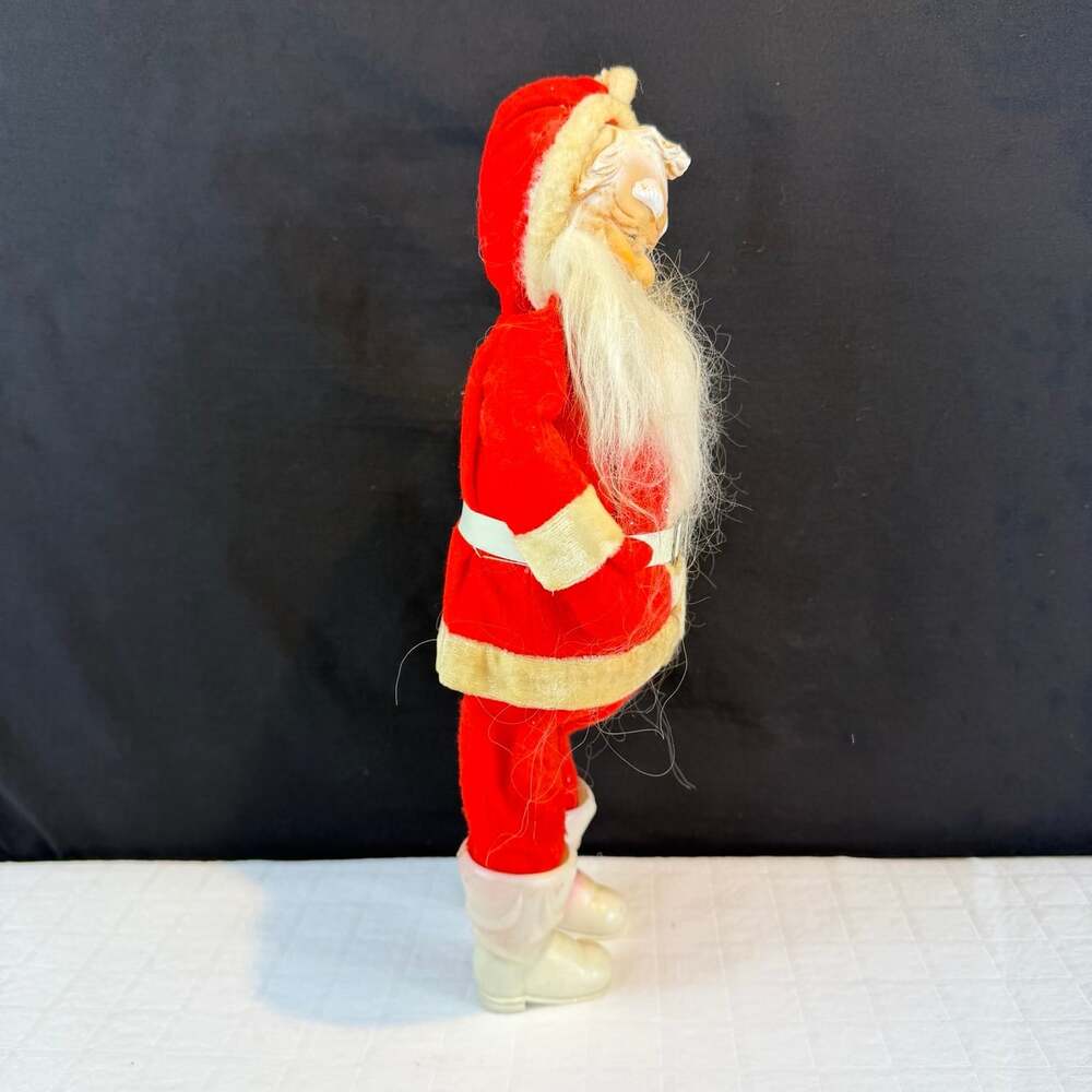 Vintage Santa Claus Figurine 13 in Red & White Fabric Outfit white Plastic Boots - Picture 3 of 12